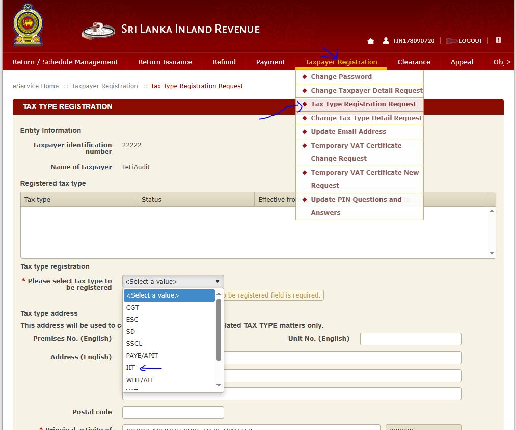 Tax Type Registration